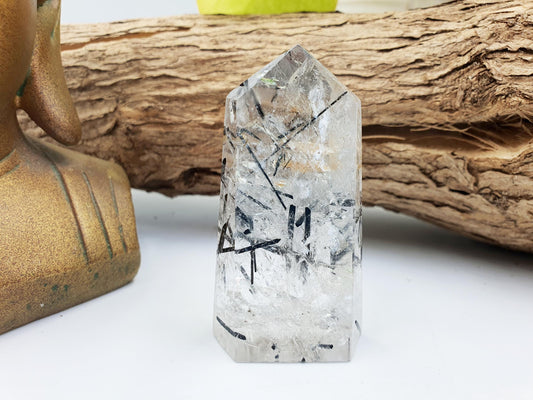 High Grade Tourmaline and Quartz Tower with Golden Healer - Protection & Amplifying Healing Crystal - 55g