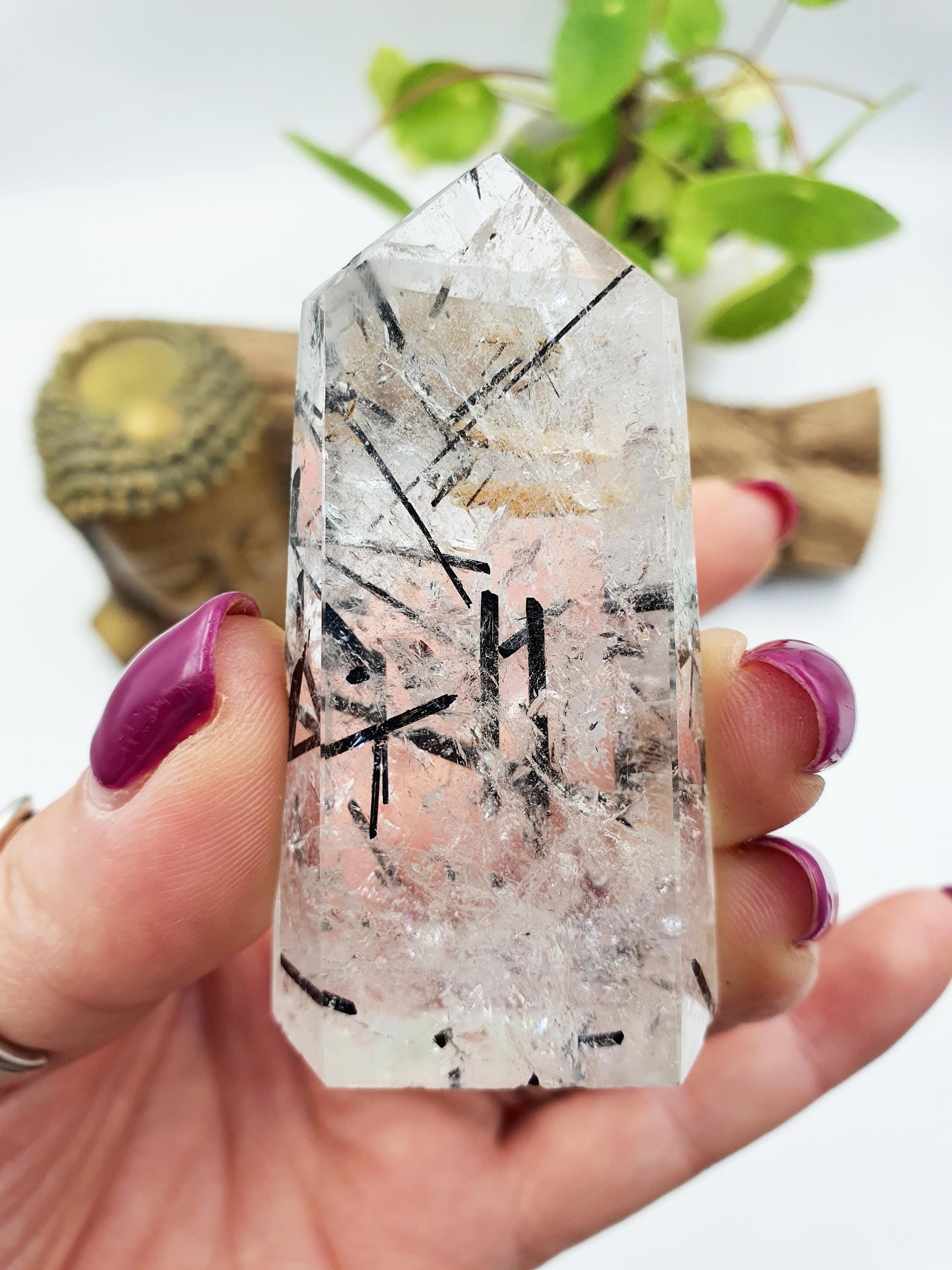 High Grade Tourmaline and Quartz Tower with Golden Healer - Protection & Amplifying Healing Crystal - 55g