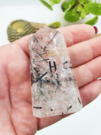High Grade Tourmaline and Quartz Tower with Golden Healer - Protection & Amplifying Healing Crystal - 55g