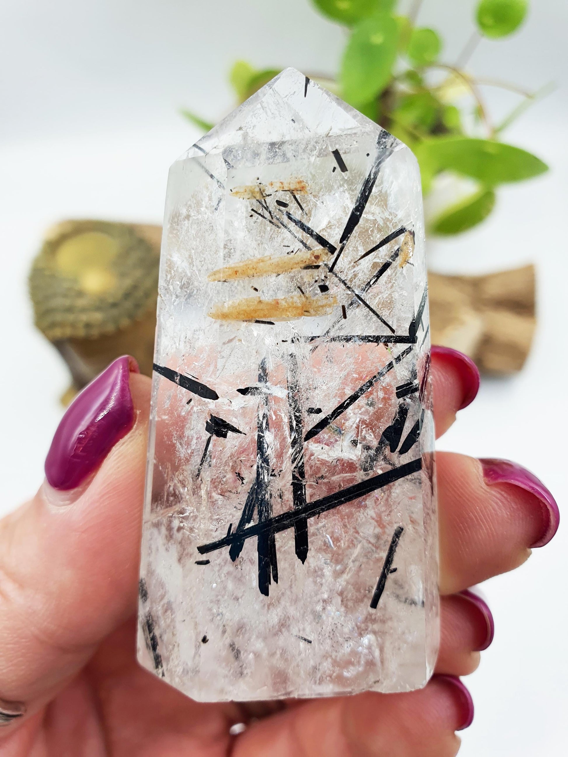 High Grade Tourmaline and Quartz Tower with Golden Healer - Protection & Amplifying Healing Crystal - 55g