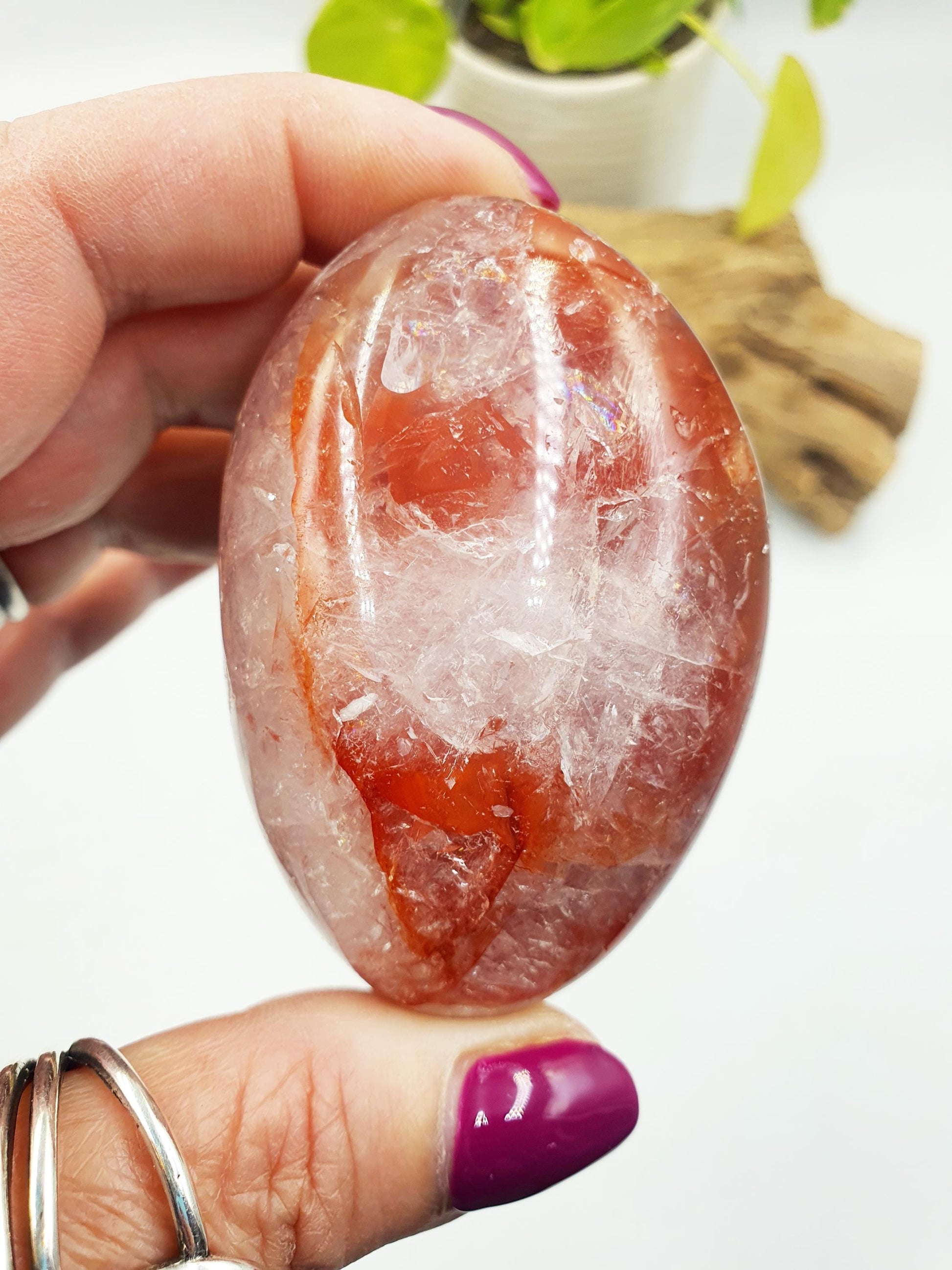 Incredible Sparkly and Flashy Fire Quartz Palm with rainbows / Large Hematoid Quartz Palm / Meditation Palm / Reiki Crystal Palm - 175g