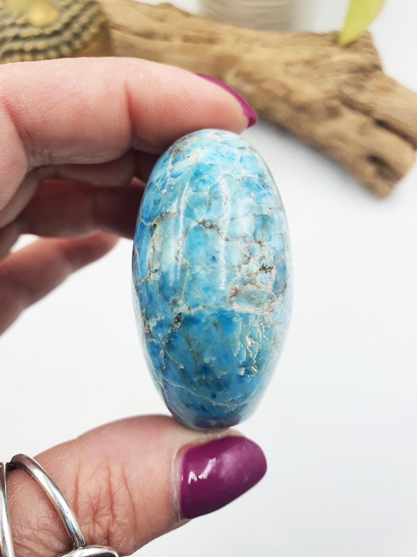 Large Blue Apatite Palm / Blue Apatite Palm Stone / Pocket Crystal / Meditation Palm / Reiki Crystal Palm - 120g