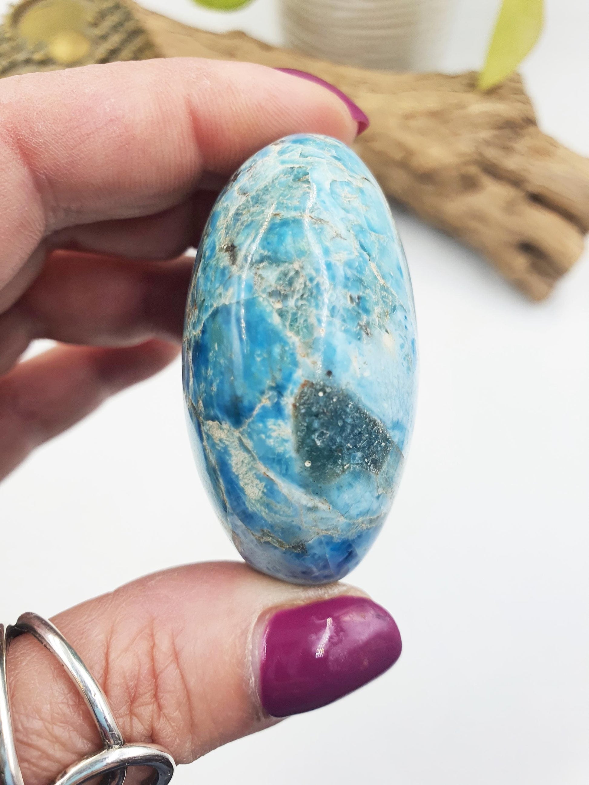 Large Blue Apatite Palm / Blue Apatite Palm Stone / Pocket Crystal / Meditation Palm / Reiki Crystal Palm - 120g