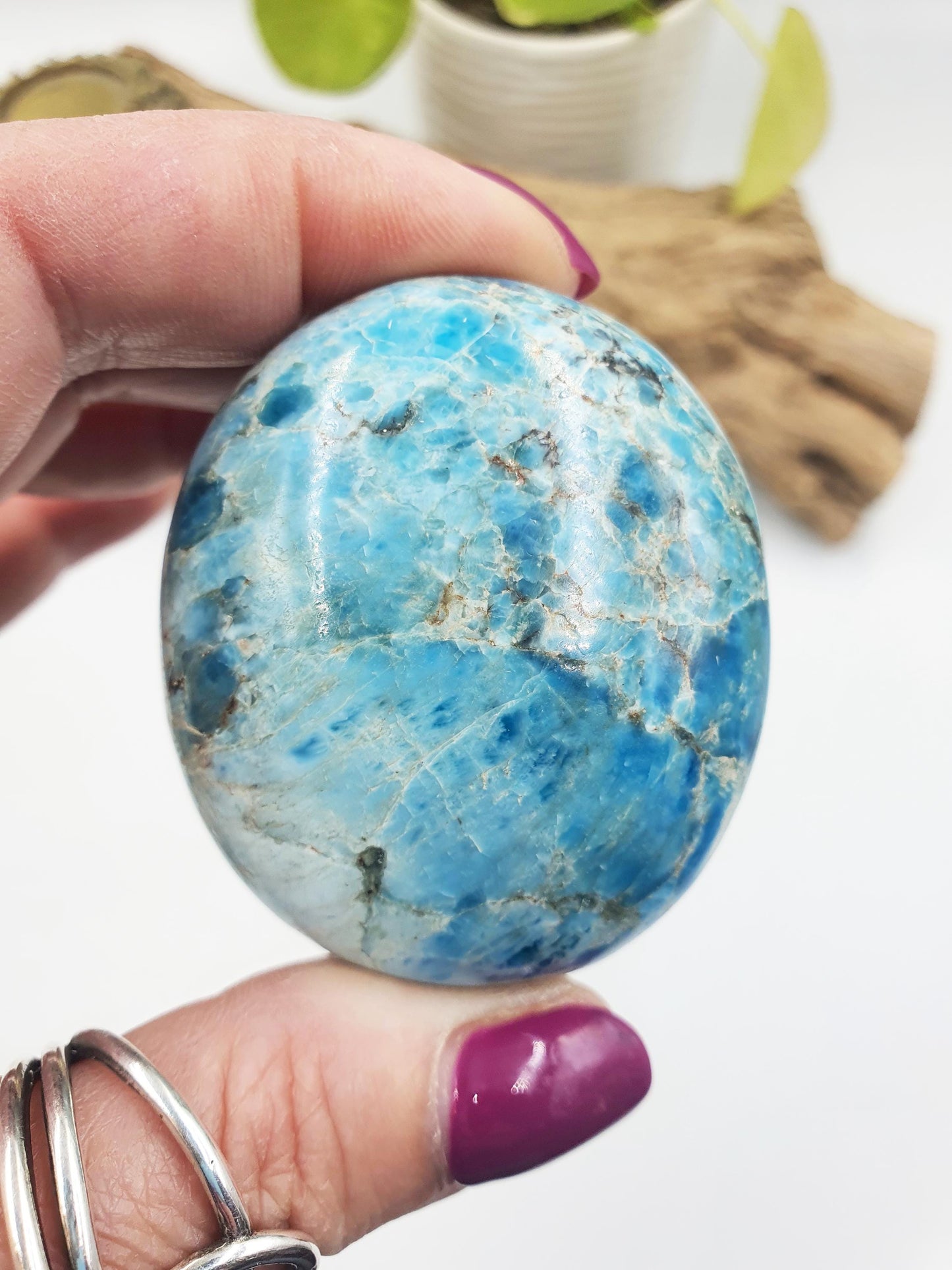 Large Blue Apatite Palm / Blue Apatite Palm Stone / Pocket Crystal / Meditation Palm / Reiki Crystal Palm - 120g