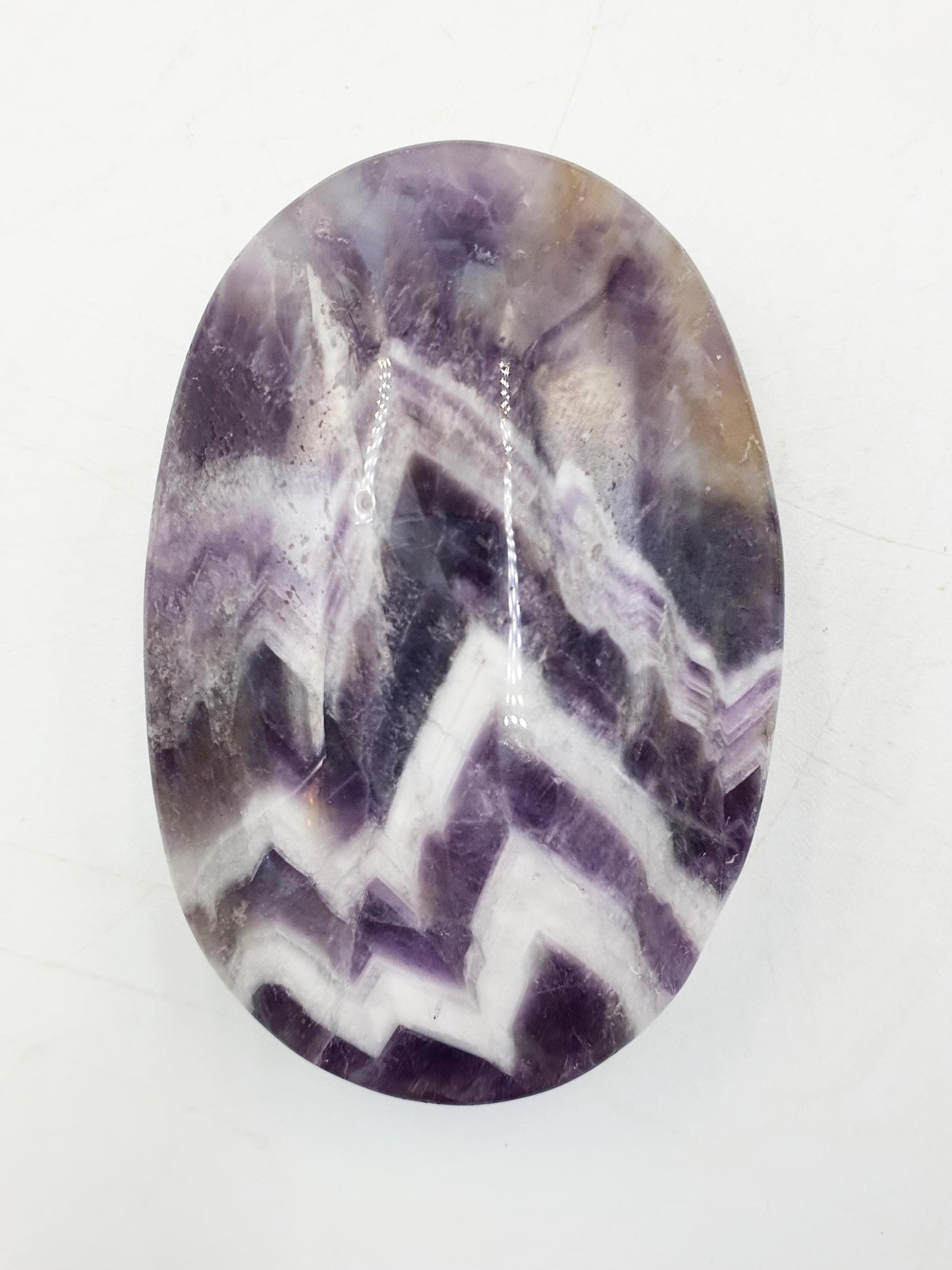 Dream Amethyst Palm / Dream Amethyst Palm Stone / Chevron Amethyst Palm / Pocket Stone / Amethyst Meditation Palm / Reiki Crystal Palm- 95g