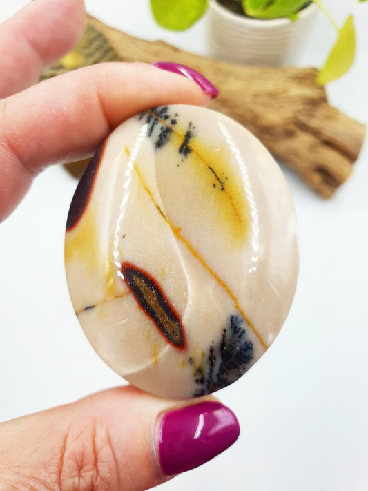 Unique Mookaite Jasper Palm with Dendritic / Mookaite Jasper Palm Stone / Pocket Stone / Meditation Palm / Reiki Crystal Palm - 90g