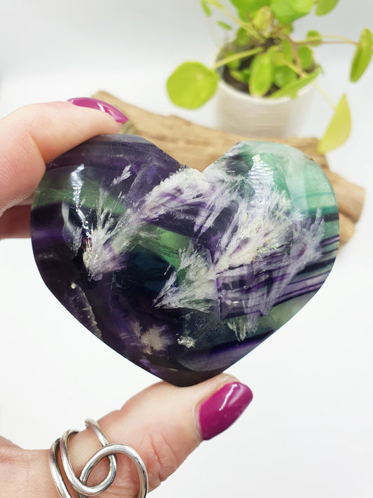 Large Stunning Feather Fluorite Puff Heart / Feather Fluorite Crystal Heart / Fluorite Heart / Crystal Heart - 230g