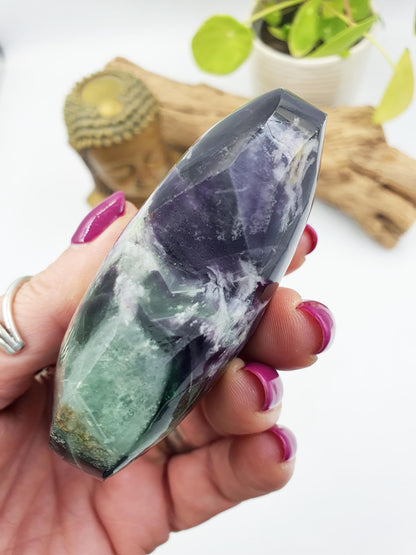 Large Stunning Feather Fluorite Puff Heart / Feather Fluorite Crystal Heart / Fluorite Heart / Crystal Heart - 230g