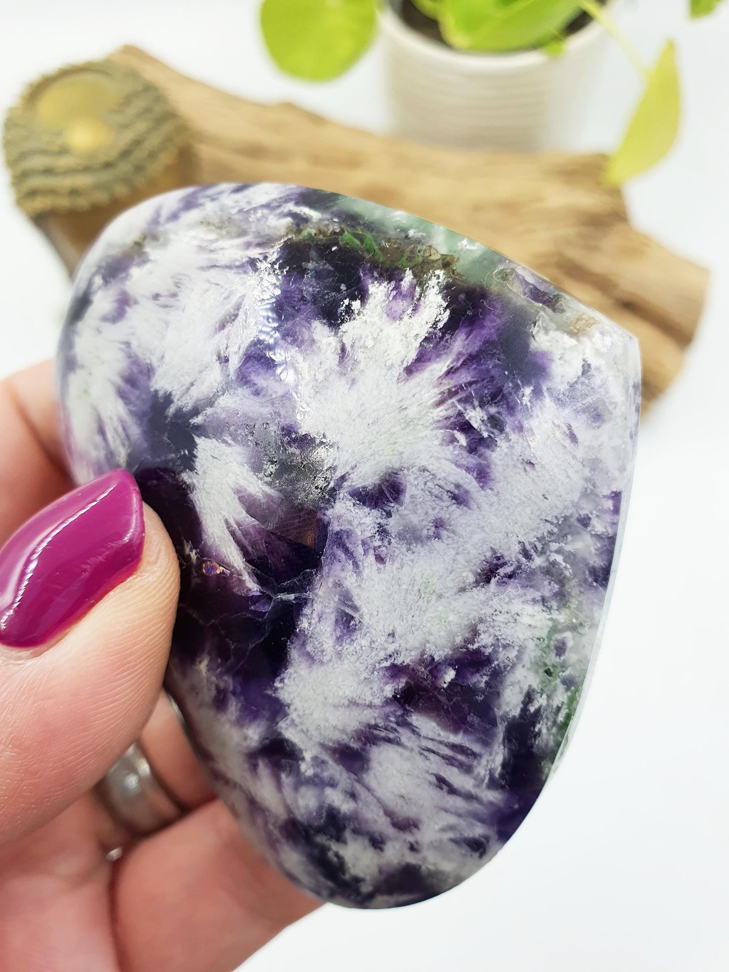 Incredible Feather Fluorite Puff Heart / Feather Fluorite Crystal Heart / Fluorite Heart / Crystal Heart - 170g