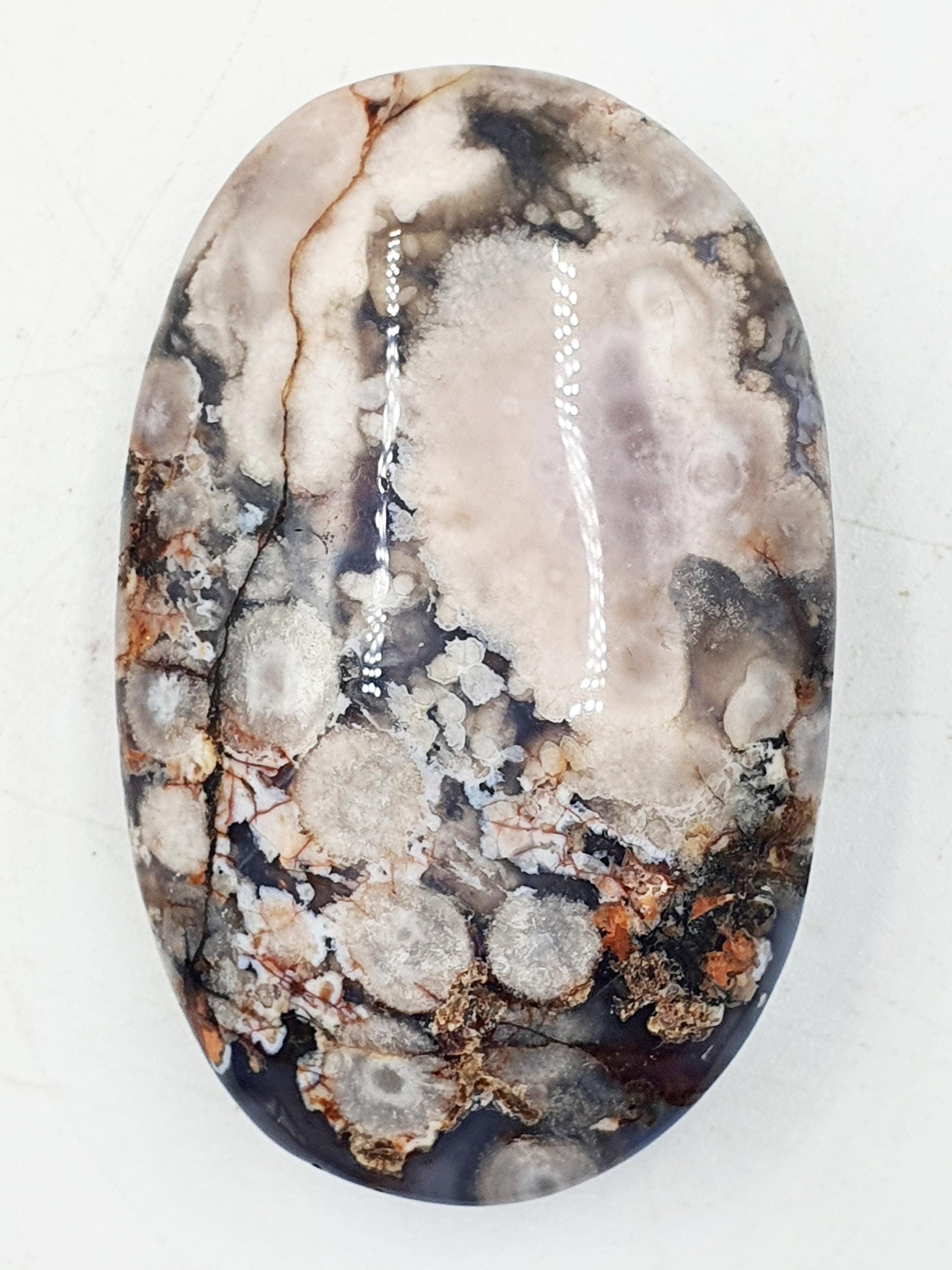 Beautiful Blue Flower Agate Drusy Palm / Sakura Agate Palm Stone / Blue Flower Agate Crystal / Meditation Palm - 35g