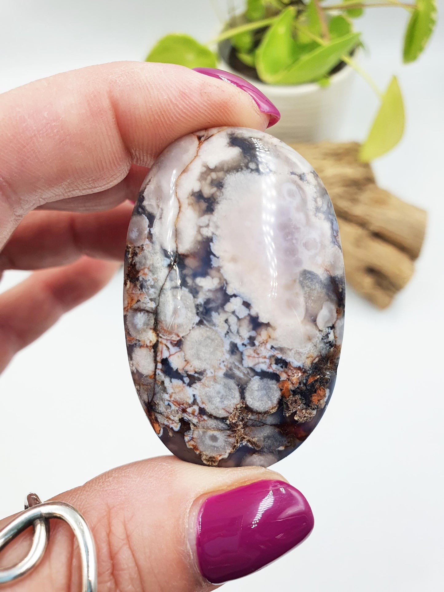 Beautiful Blue Flower Agate Drusy Palm / Sakura Agate Palm Stone / Blue Flower Agate Crystal / Meditation Palm - 35g