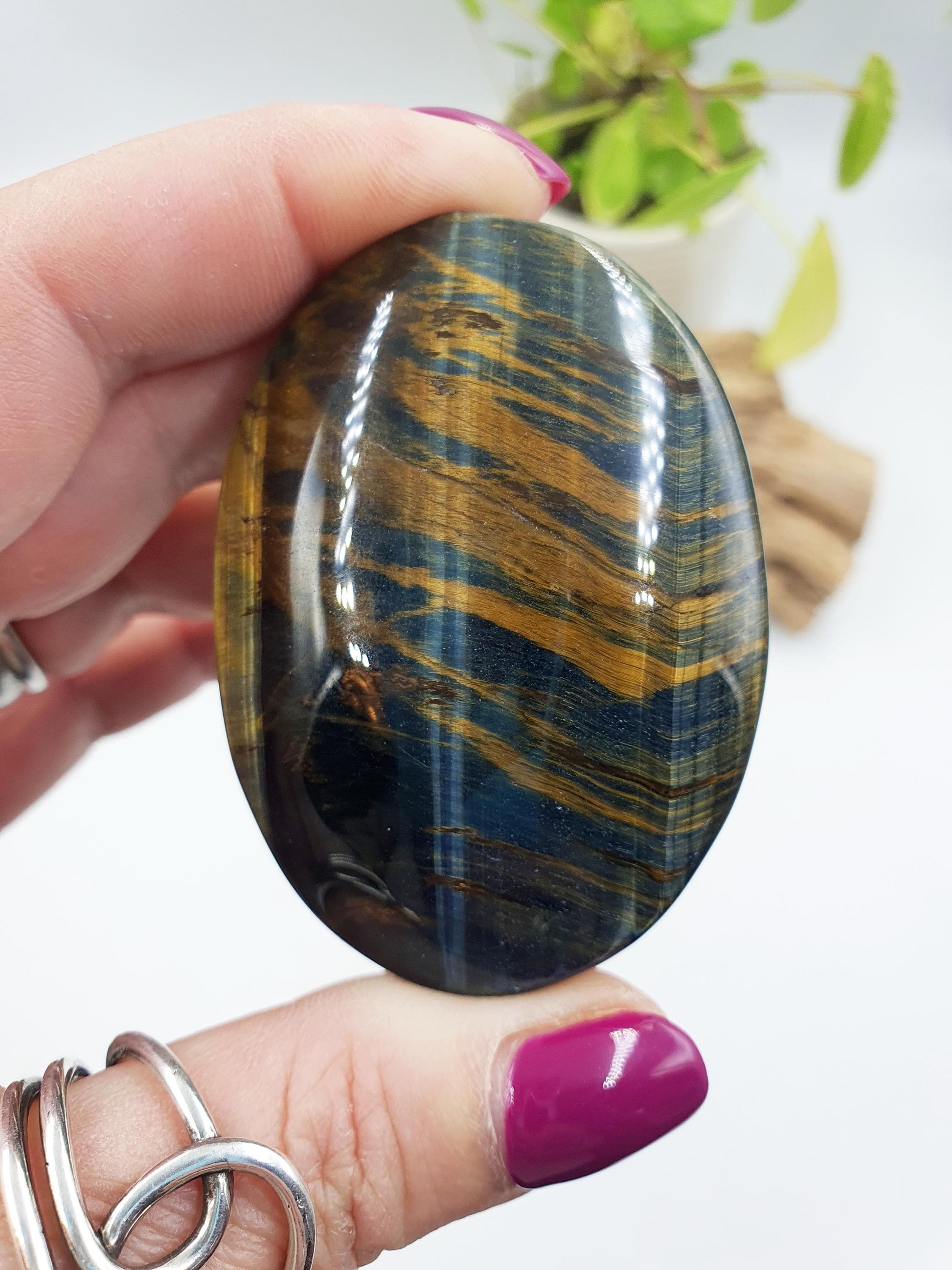 Stunning Blue Tiger's Eye Palm / Blue Tiger Eye Palm Stone / Pocket Crystal / Meditation Palm / Reiki Crystal Palm - 110g