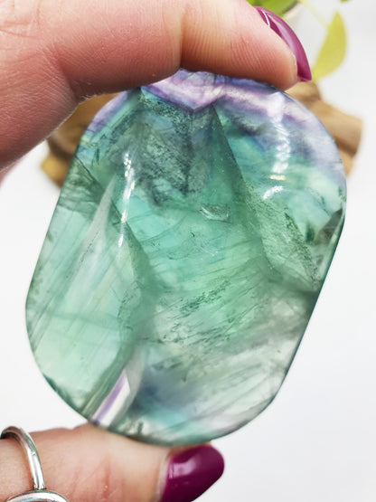 Flashy Fluorite Palm with Rainbows / Fluorite Palm Stone / Large Purple and Green Fluorite Palm Stone / Meditation Palm - 175g