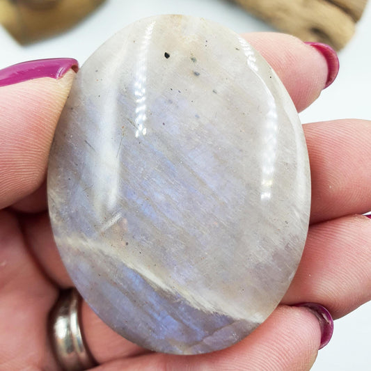 Beautiful Flashy Blue Moonstone and Sunstone Palm / Sunstone and Moonstone Palm Stone / Reiki Crystal / Meditation Palm - 50g
