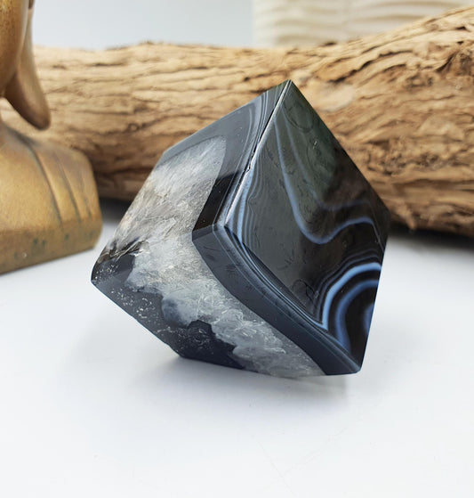 Black Banded Agate Drusy Cube / Black Striped Agate Crystal Cube / Black Agate Crystal Square - 165g