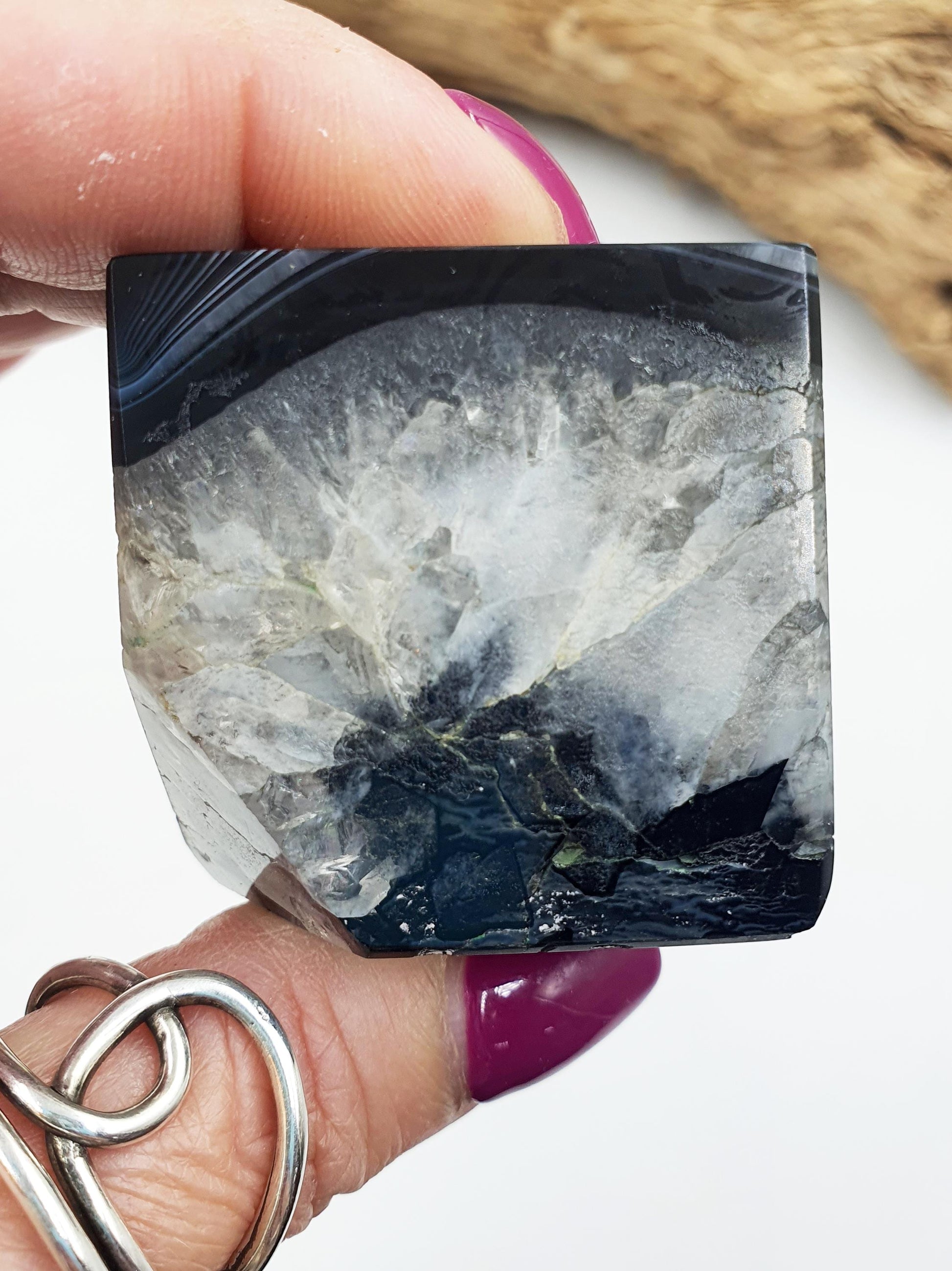 Black Banded Agate Drusy Cube / Black Striped Agate Crystal Cube / Black Agate Crystal Square - 165g