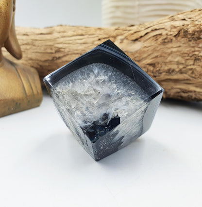 Black Banded Agate Drusy Cube / Black Striped Agate Crystal Cube / Black Agate Crystal Square - 165g