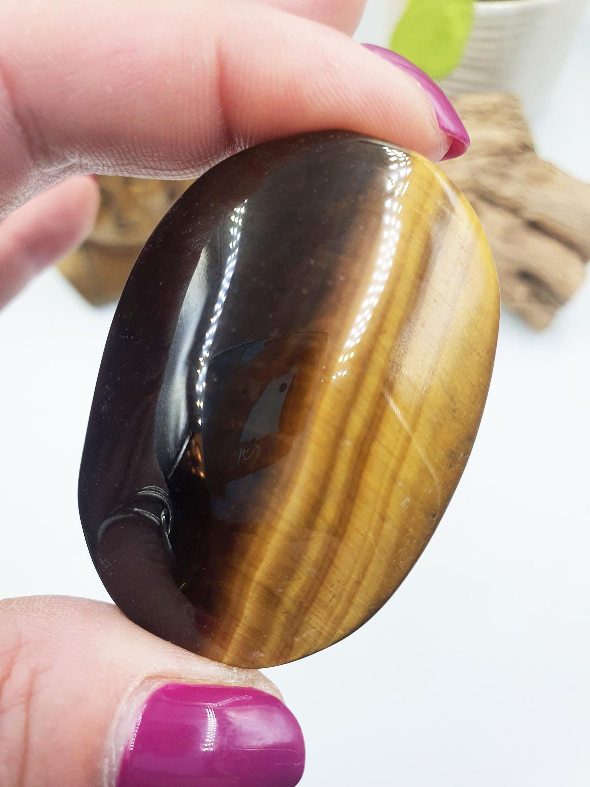 High Grade Yellow Tigers Eye Palm Stone - Protection & Courage Crystal - 70g