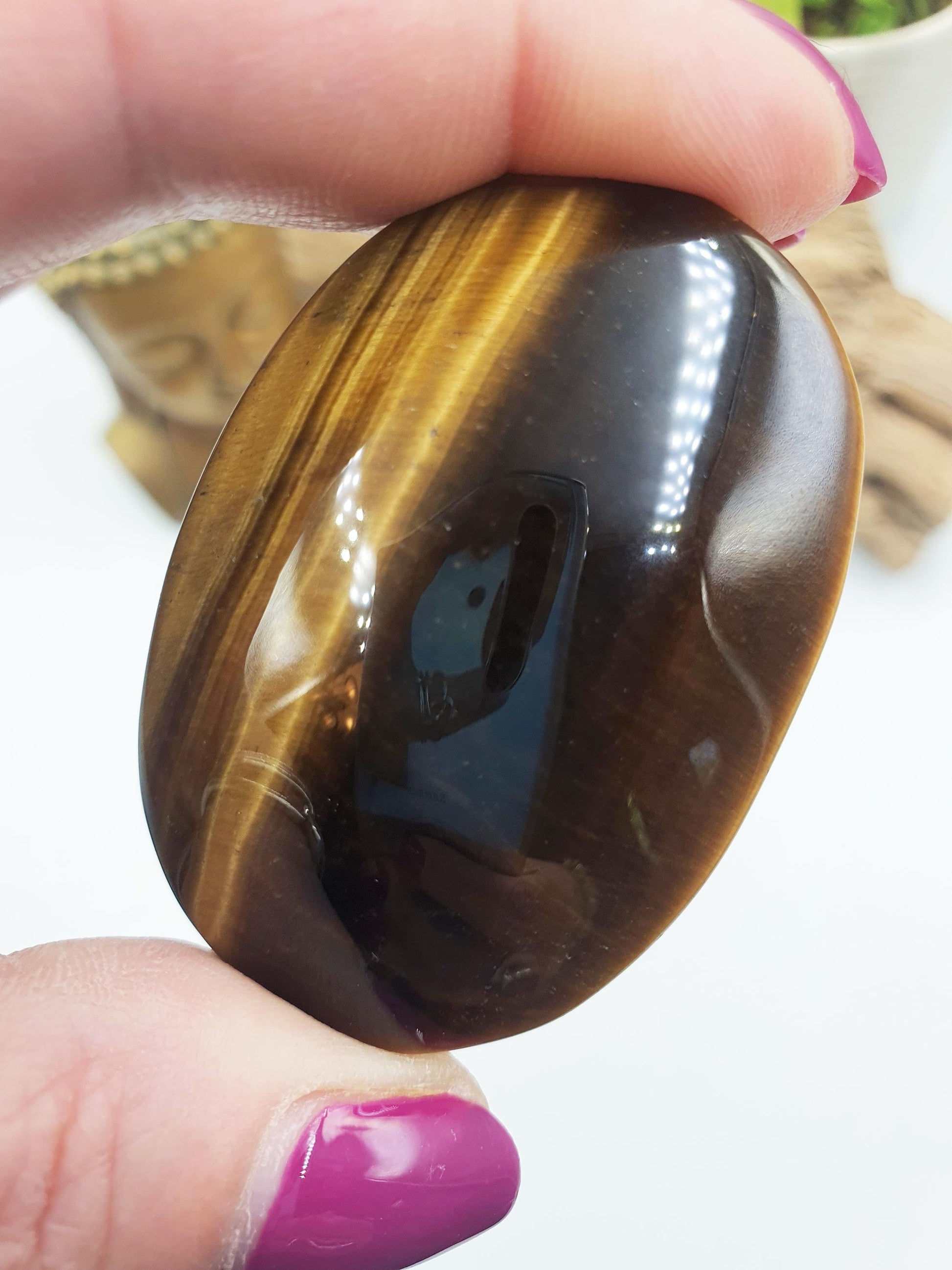 High Grade Yellow Tigers Eye Palm Stone - Protection & Courage Crystal - 70g