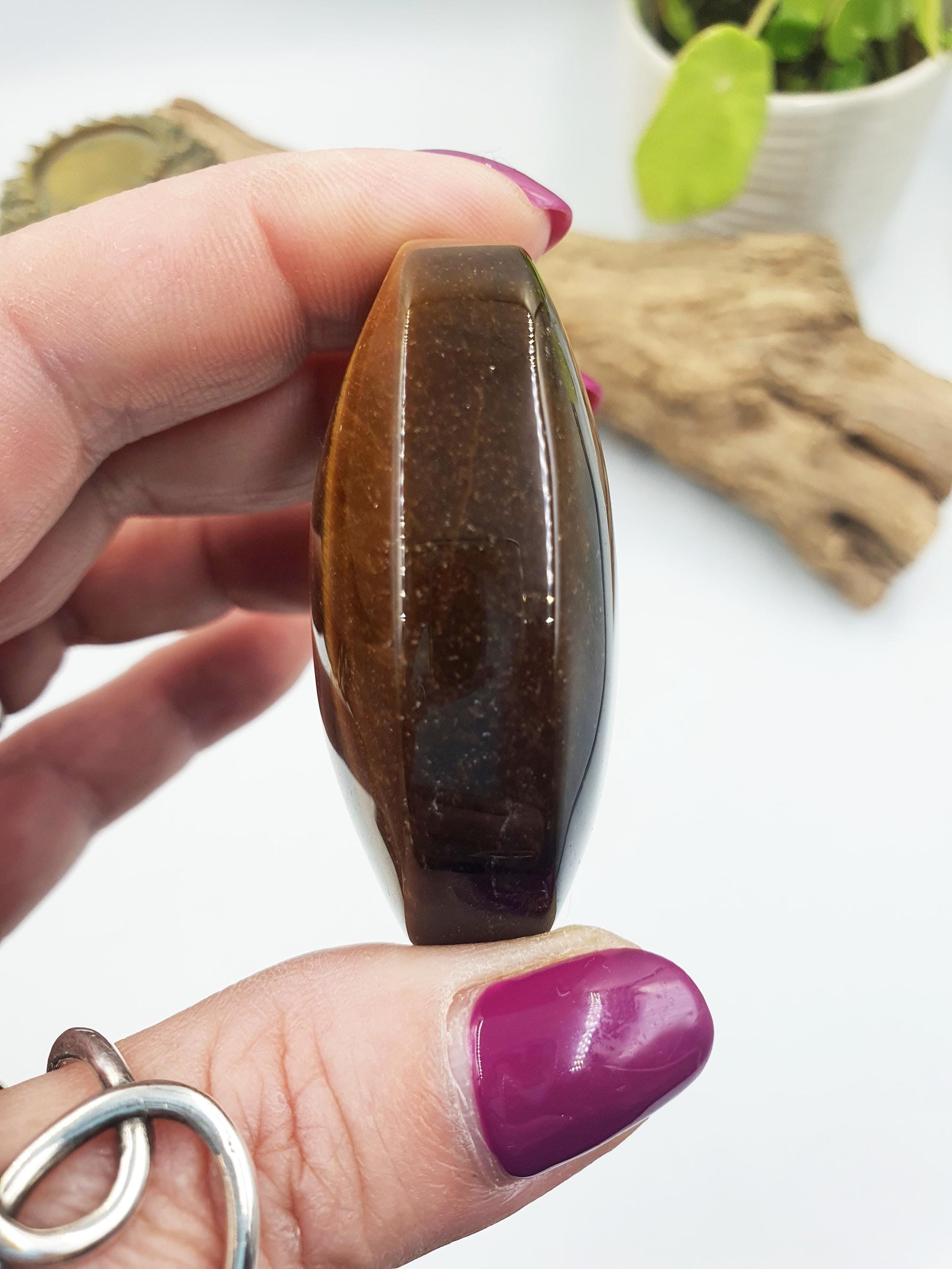 High Grade Yellow Tigers Eye Palm Stone - Protection & Courage Crystal - 70g