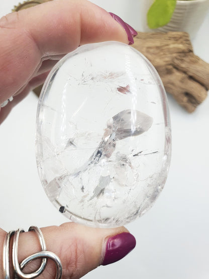 High Grade Clear Quartz Palm Stone with Rainbows - Energy Amplifying Healing Crystal - 155g
