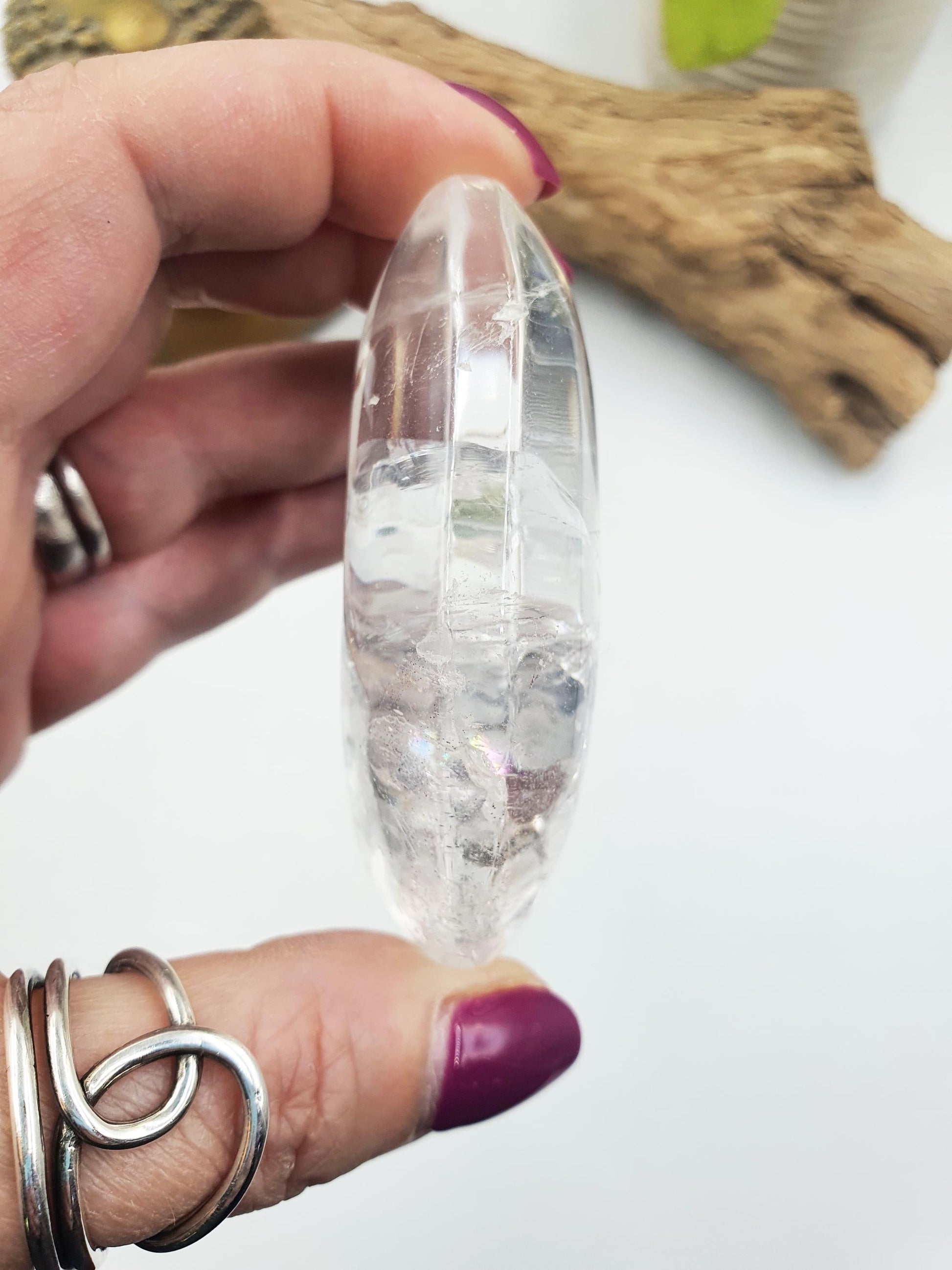 High Grade Clear Quartz Palm Stone with Rainbows - Energy Amplifying Healing Crystal - 155g