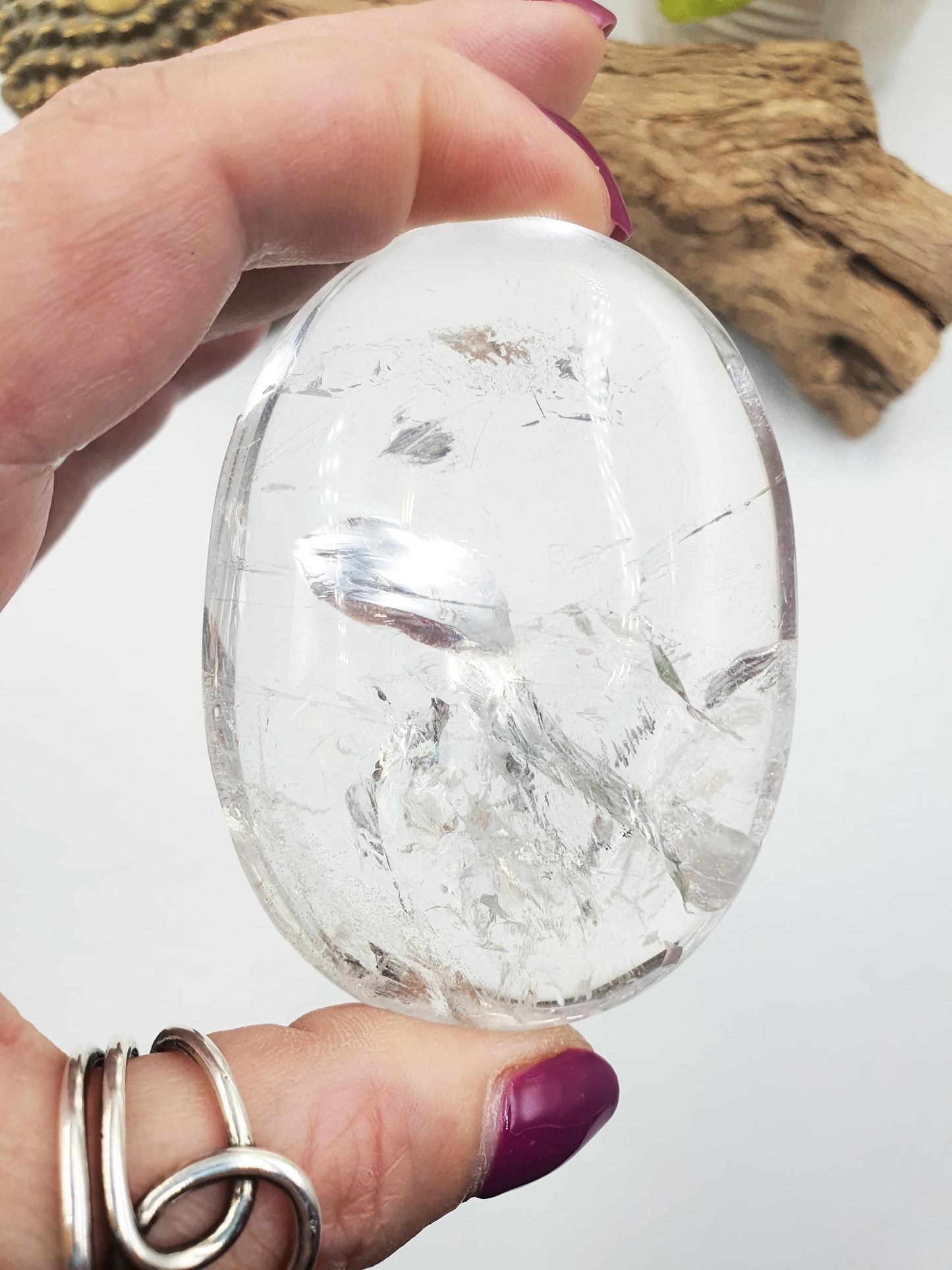High Grade Clear Quartz Palm Stone with Rainbows - Energy Amplifying Healing Crystal - 155g