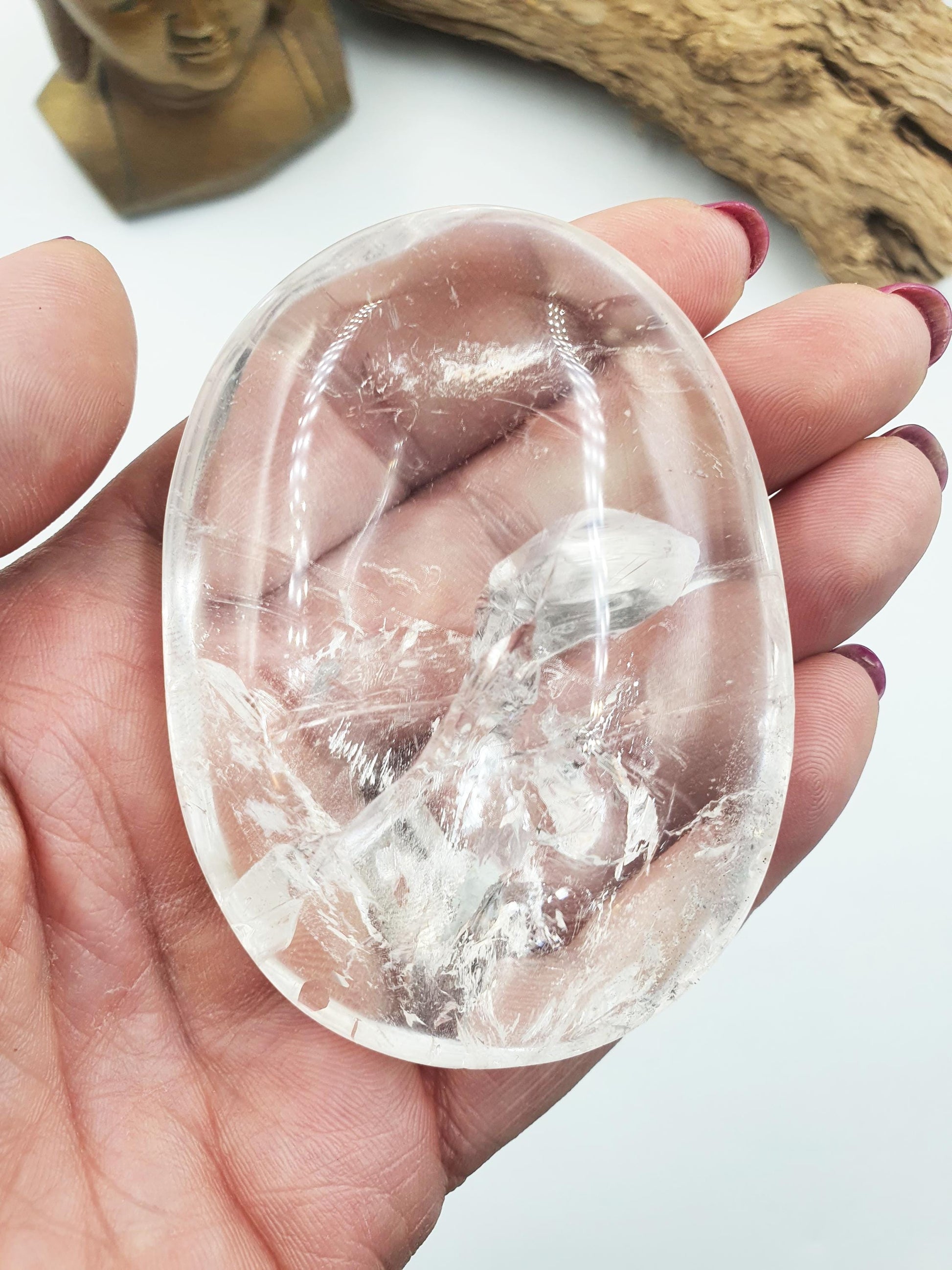 High Grade Clear Quartz Palm Stone with Rainbows - Energy Amplifying Healing Crystal - 155g