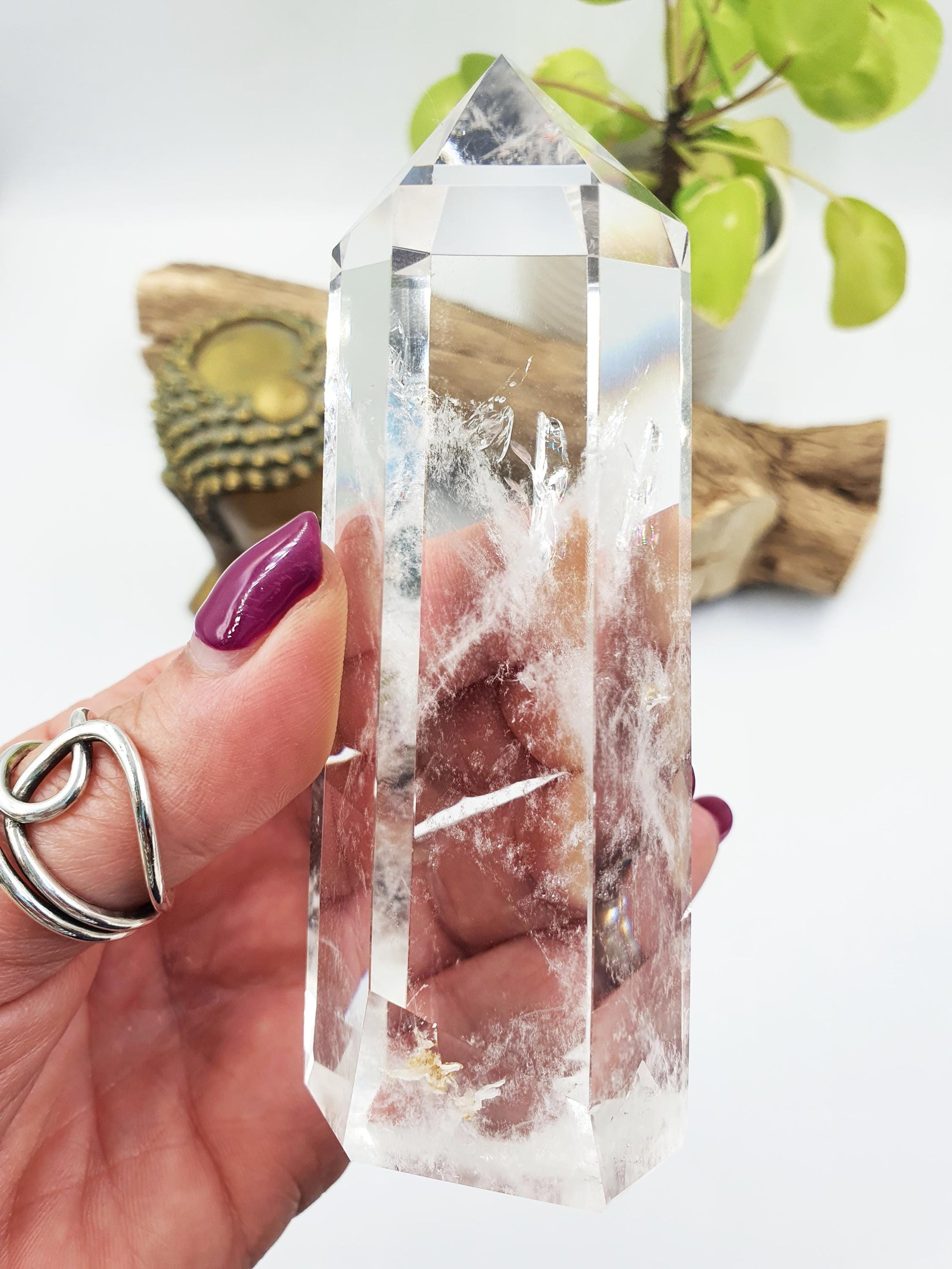 High Grade Clear Quartz Tower with garden inclusion: Energy Amplifying Healing Crystal - 265g