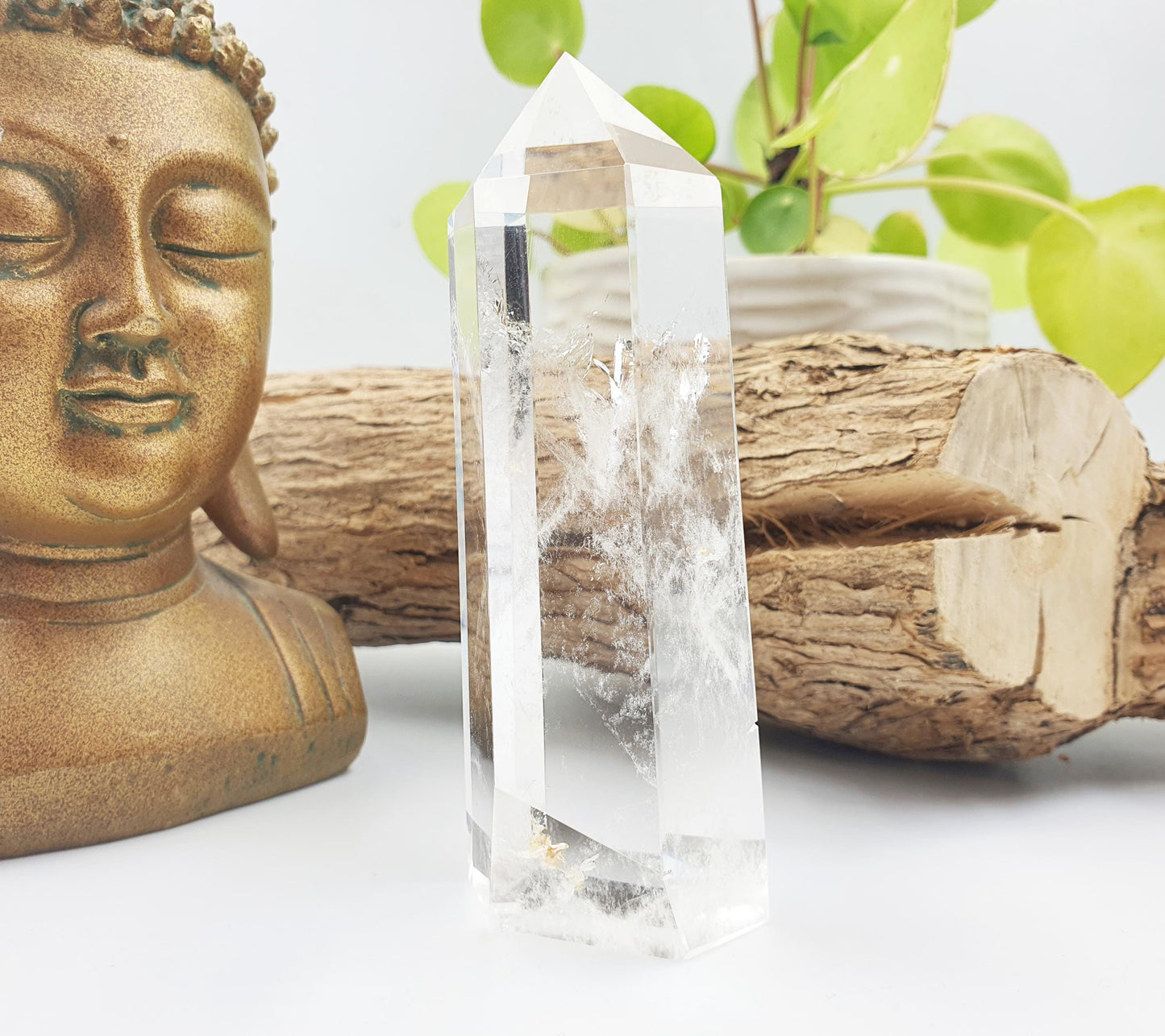 High Grade Clear Quartz Tower with garden inclusion: Energy Amplifying Healing Crystal - 265g