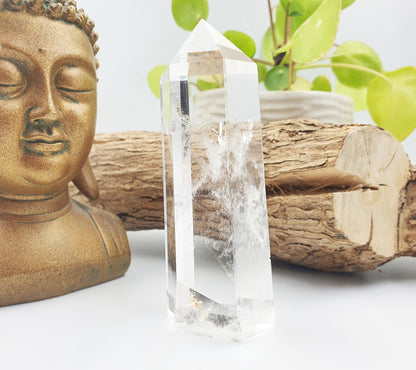 High Grade Clear Quartz Tower with garden inclusion: Energy Amplifying Healing Crystal - 265g