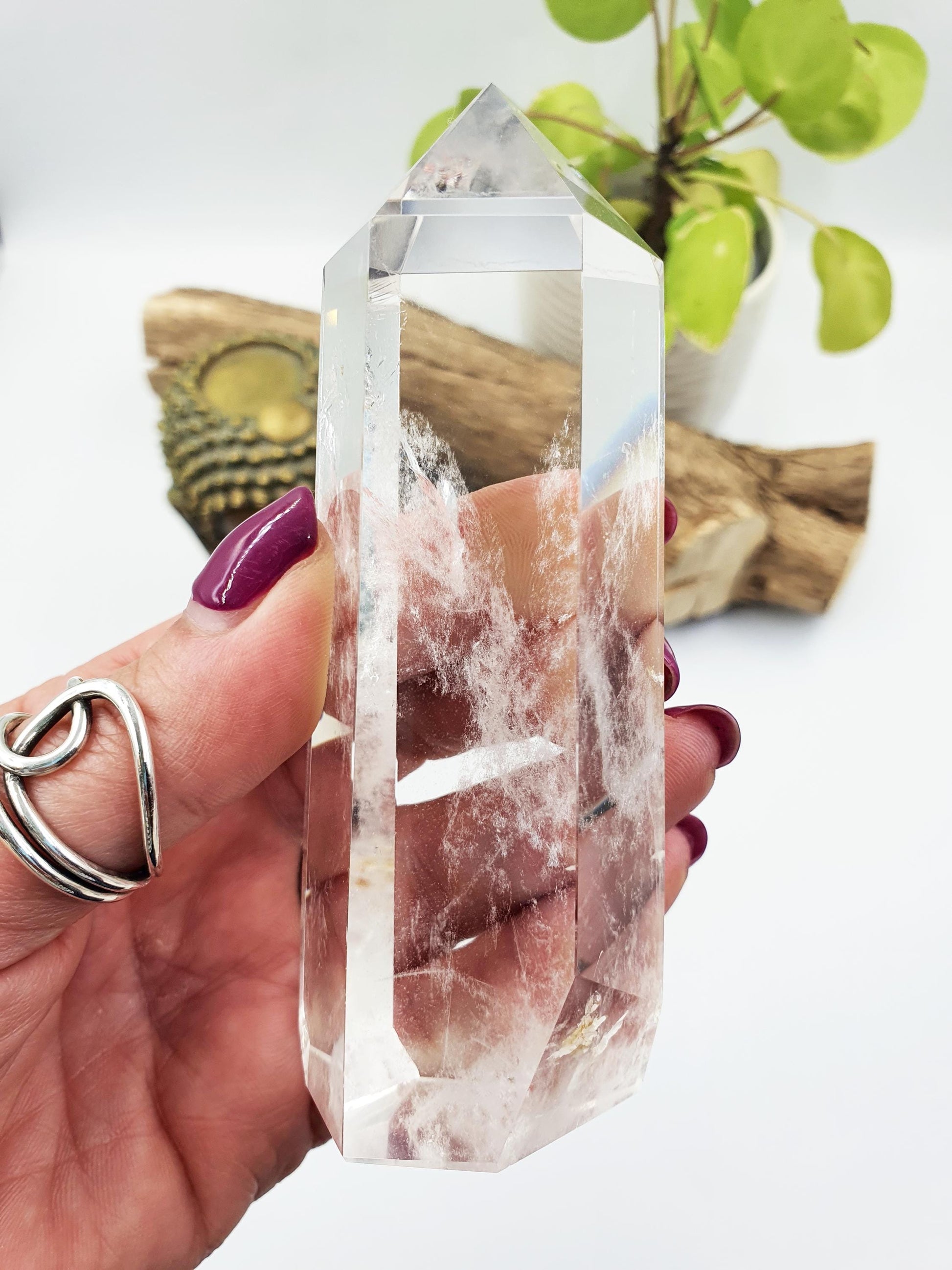 High Grade Clear Quartz Tower with garden inclusion: Energy Amplifying Healing Crystal - 265g