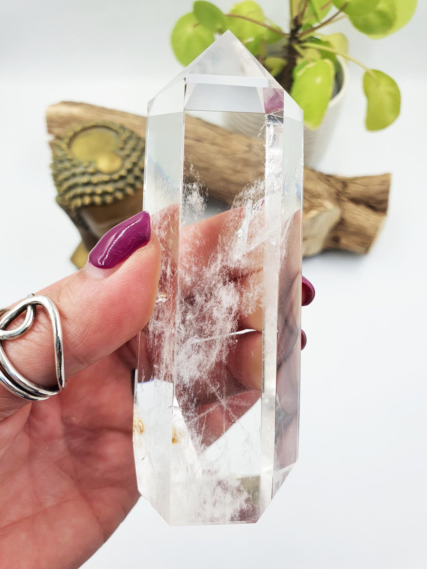 High Grade Clear Quartz Tower with garden inclusion: Energy Amplifying Healing Crystal - 265g