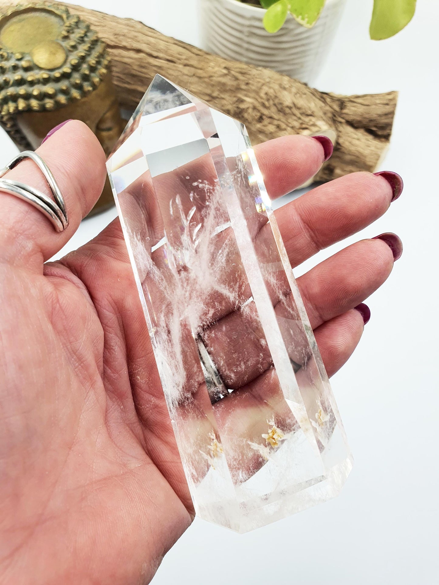 High Grade Clear Quartz Tower with garden inclusion: Energy Amplifying Healing Crystal - 265g