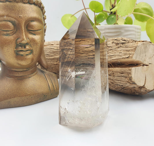 High Quality Smoky Quartz Tower with Phantoms & Rainbows - Grounding and Healing Crystal Point - 380g