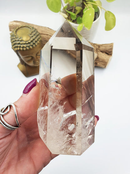 High Quality Smoky Quartz Tower with Phantoms & Rainbows - Grounding and Healing Crystal Point - 380g