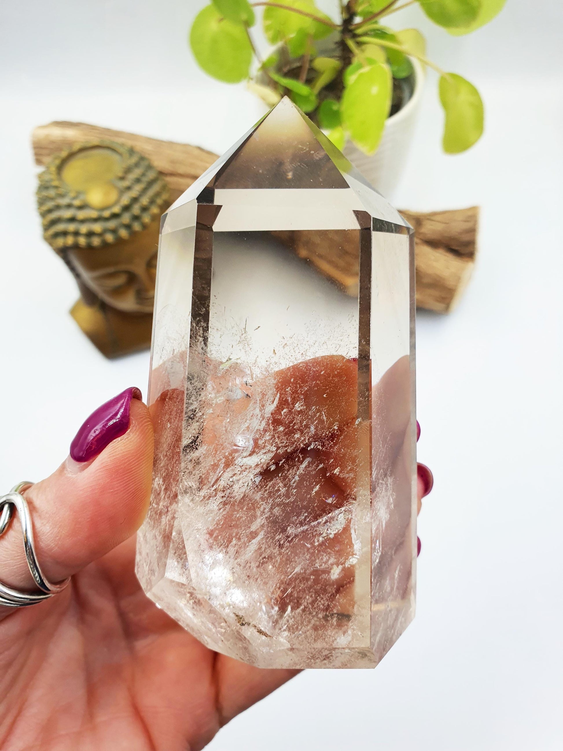 High Quality Smoky Quartz Tower with Phantoms & Rainbows - Grounding and Healing Crystal Point - 380g