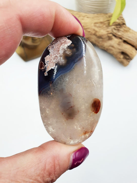 Unique Blue Flower Agate Palm Stone - Sakura Nurturing & Growth Crystal - 70g