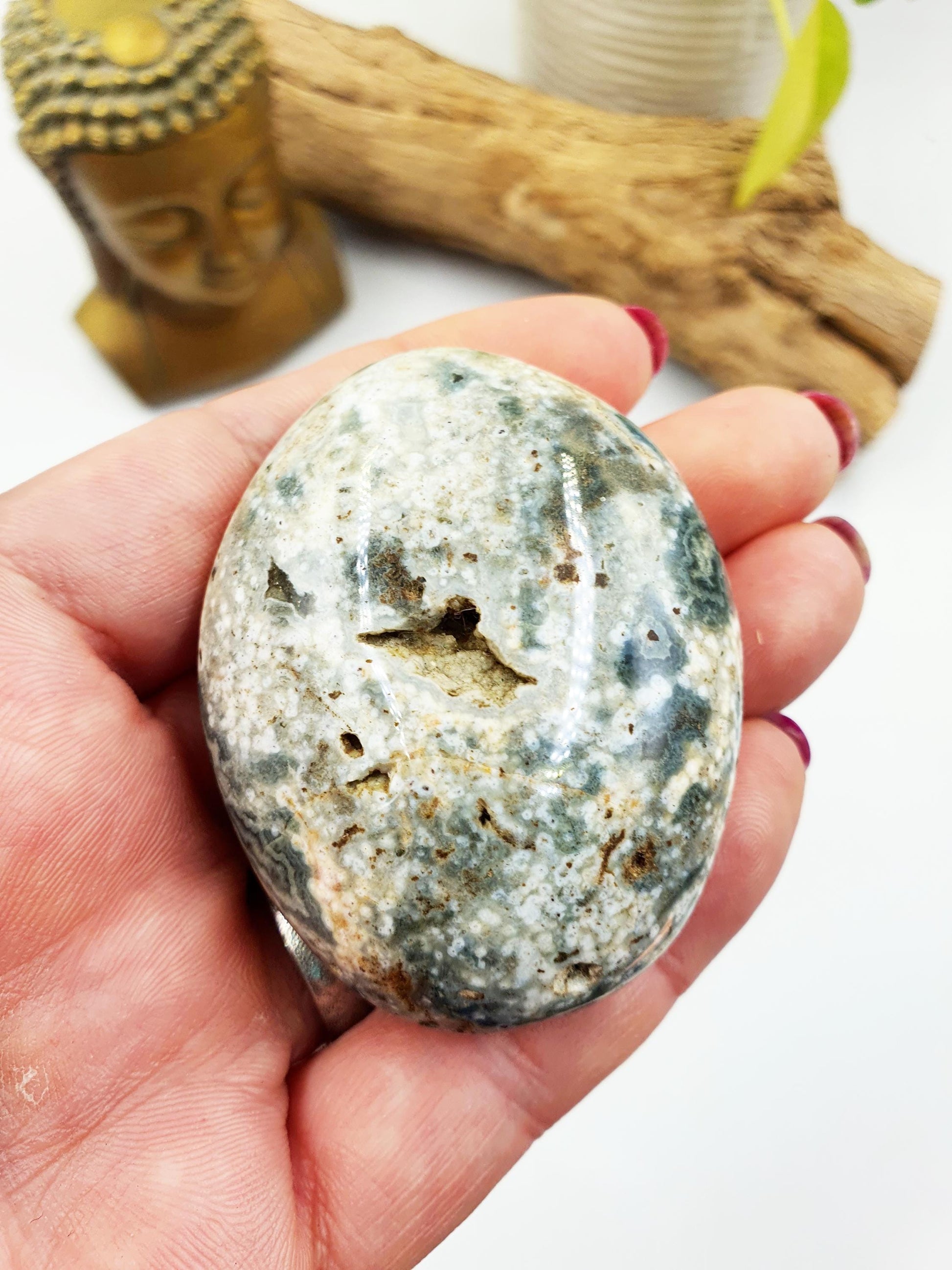 Ocean Jasper Palm with Natural Pockets - Joy & Renewal Healing Crystal - 85g
