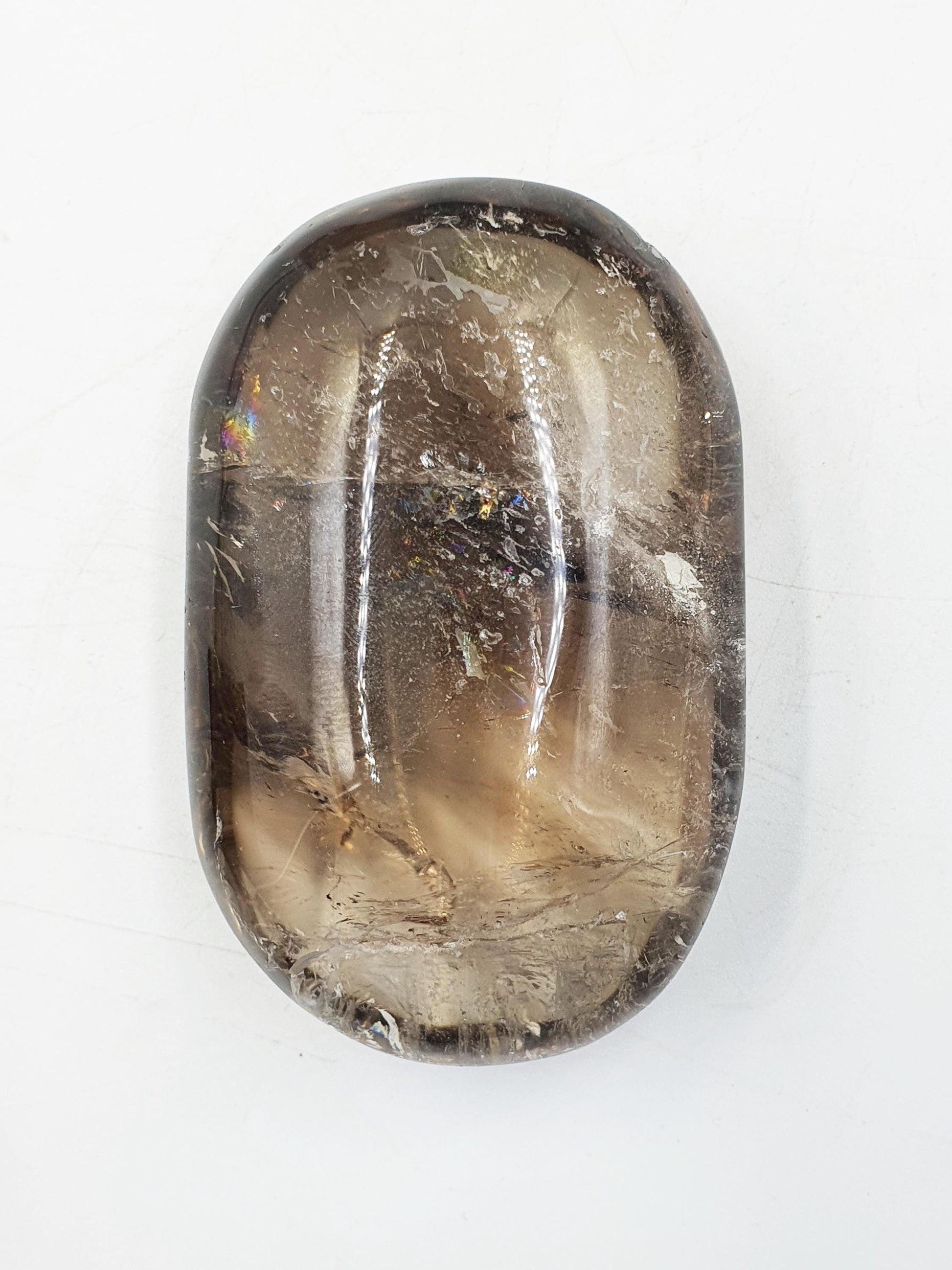 High Grade Large Smoky Quartz Palm Stone with Rainbows - Grounding & Protection Crystal - 220g