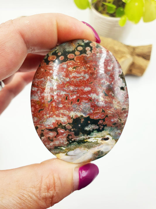Orbicular Ocean Jasper Palm - Joy & Renewal Healing Crystal - 110g