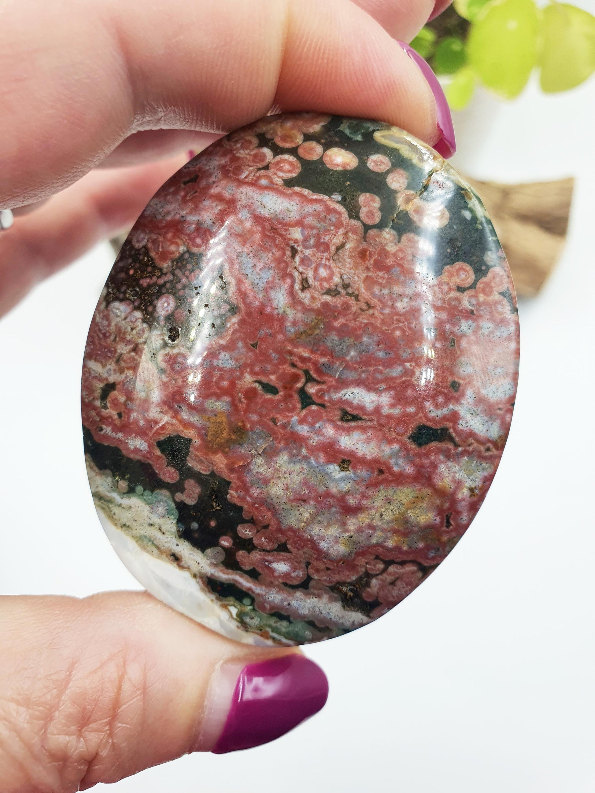 Orbicular Ocean Jasper Palm - Joy & Renewal Healing Crystal - 110g