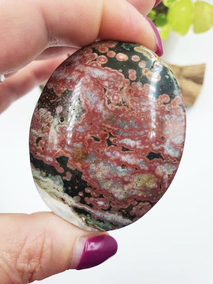 Orbicular Ocean Jasper Palm - Joy & Renewal Healing Crystal - 110g