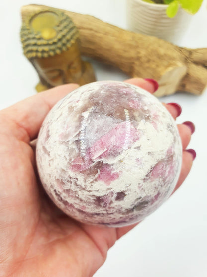 Plum Tourmaline Sphere (Rubellite)- Rare Emotional Healing & Spiritual Growth Crystal Ball - 68mm