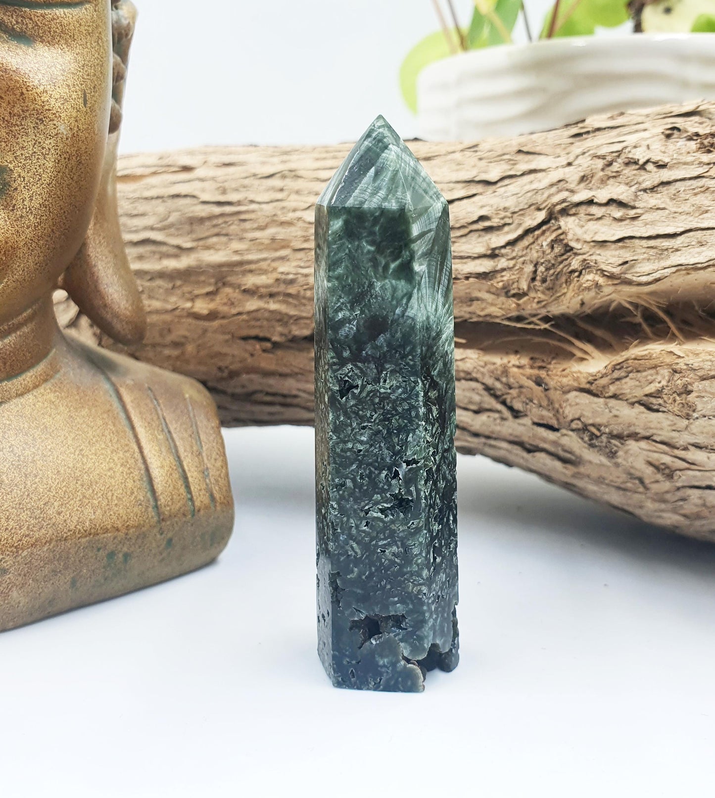 Flashy Seraphinite Tower - Angelic Connection & Heart Healing Crystal Point - 40g
