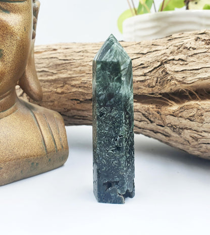 Flashy Seraphinite Tower - Angelic Connection & Heart Healing Crystal Point - 40g