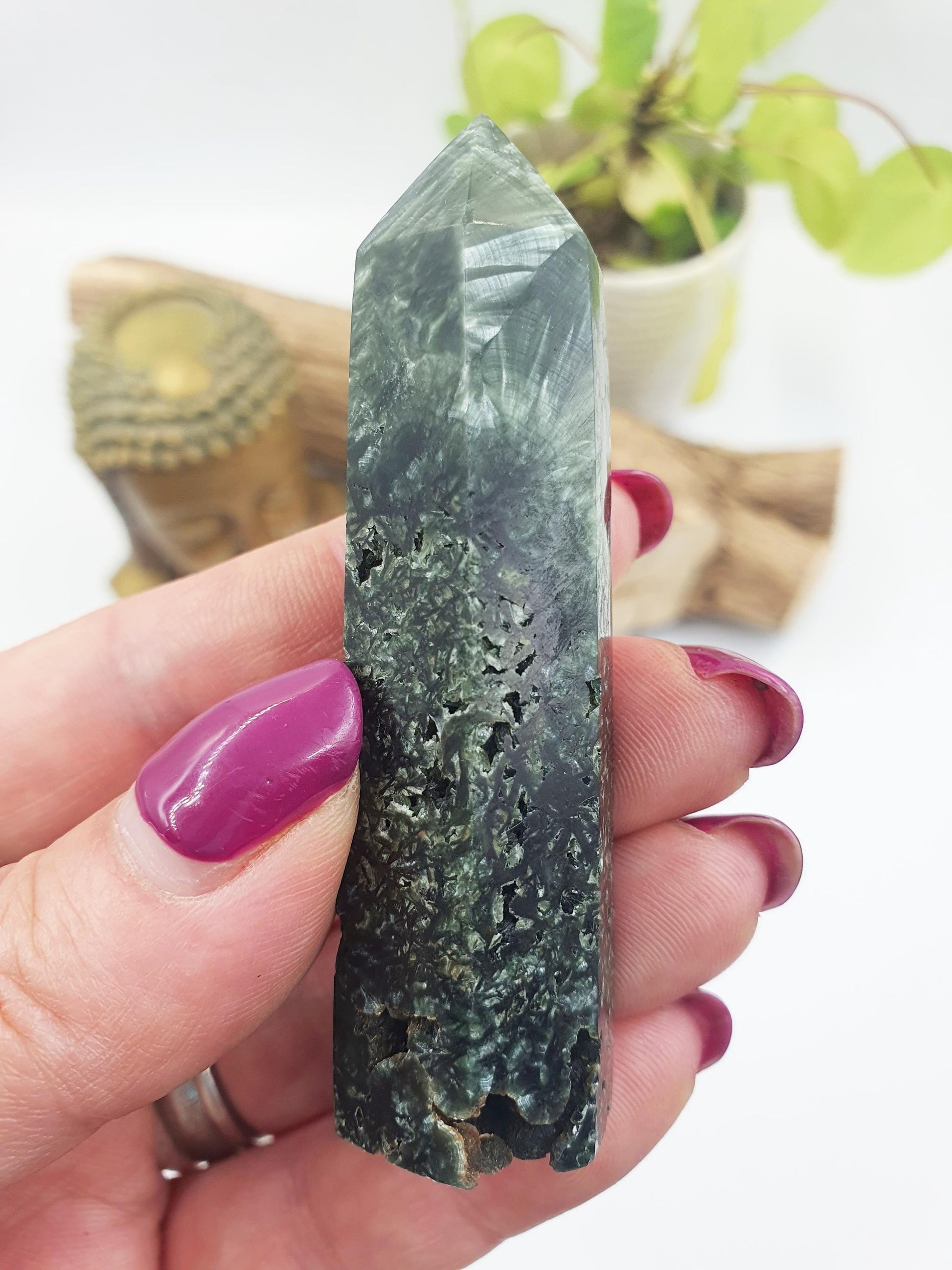 Flashy Seraphinite Tower - Angelic Connection & Heart Healing Crystal Point - 40g