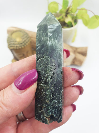 Flashy Seraphinite Tower - Angelic Connection & Heart Healing Crystal Point - 40g