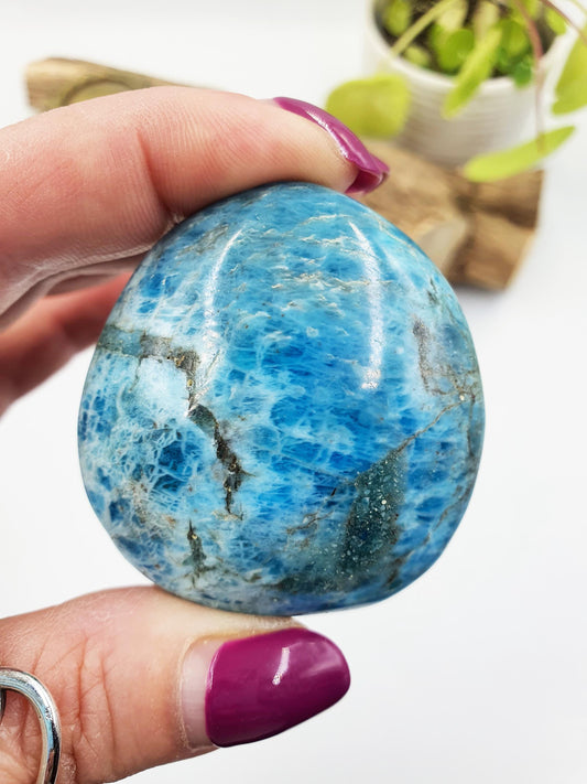 Blue Apatite Palm Stone - Motivation & Focus Healing Crystal - 90g