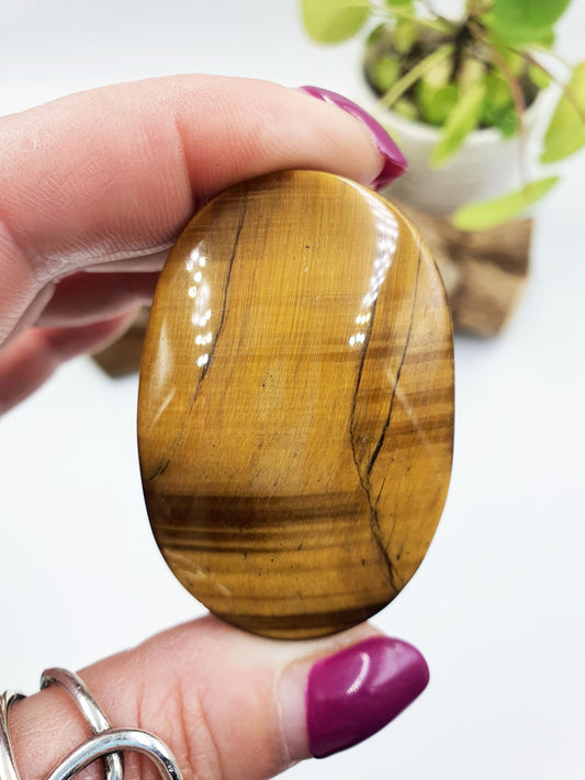 High Grade Flashy Yellow Tigers Eye Palm Stone - Protection & Courage Crystal - 55g